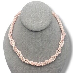 Vintage Twisted Double Strand Pink Cat Eye Collar Necklace Barrel Close